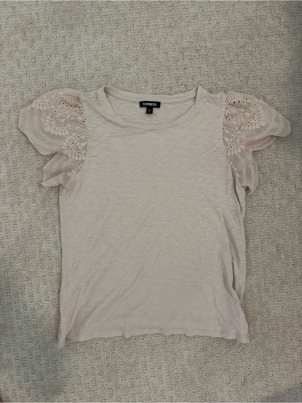Express Women's Cream Eyelet Flutter Sleeve Tee - Light Beige